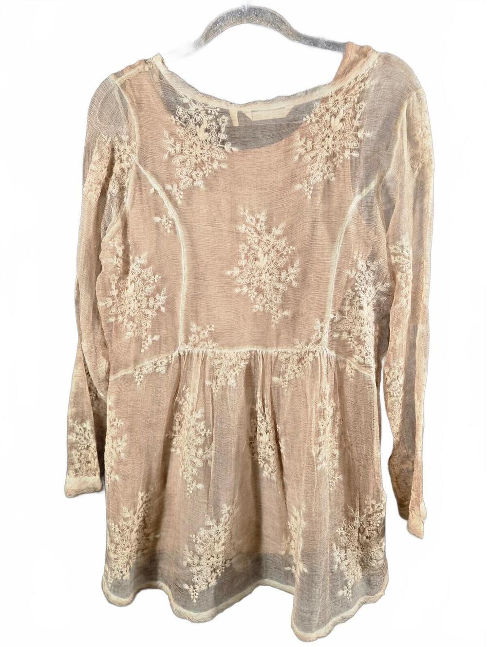 100% Silk Shell Embroidered Lace Lined Blouse M Whimsical Romanticism Prairie